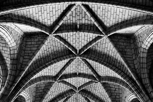 arches, architectural, "black & white", bricks, building, cathedral, church, details, lines, structure