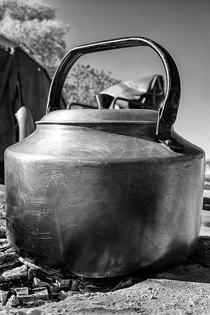 "tea pot", "black & white", artistic, bertazzoni, England, India, China, pot, tea, camping, fire, kitchen, wood, water, boiling