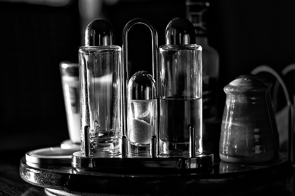 "Kitchen's Rockets", black & white", salt, pepper, "olive oil", vinegar, kitchen, salad, food, Bertazzoni, Nikon,
