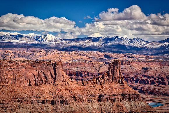 "Colorado River", Dead, "Green RIver", Horse, "La Sal Mountains", Moab, National, "Pack Peak", Park, Park, Point, State, USA, Utah, clouds, desert, naturescenic, panorama, rocks, sky, tree, "black & w