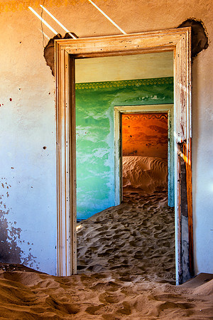 Africa, Bertazzoni, Kolmanskop, Luderitz, Namibia, Nikon, building, cable, colony, colors, concrete, corridor, desert, details, diamonds, door, door, "ghost town", hospital, house, interior, mine, pai