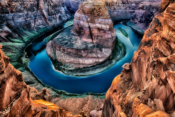 horseshoe, HDR, bertazzoni, artistic, details, colors, saturation, river, "Lake Powell", rocks, stone, water