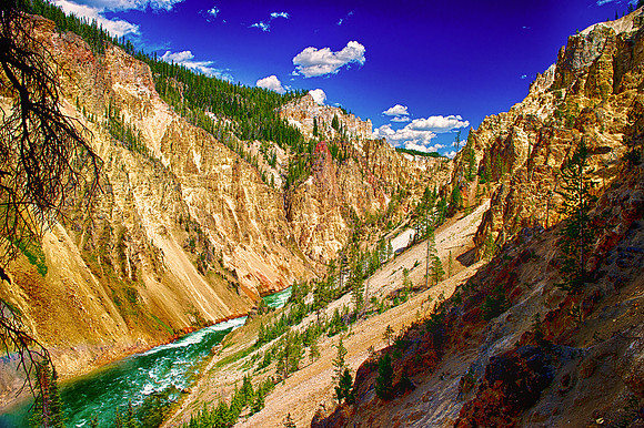 river, Yellowstone, park, nature, structure, texture, sky, clouds, rocks, Bertazzoni, Nikon, HDR, details, colors