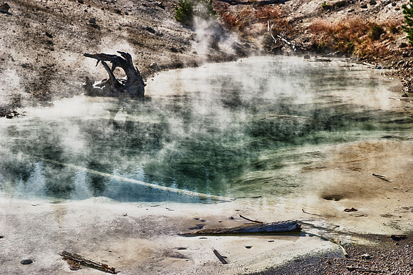 HDR, steam, pond, nature, details, structure, colors, Yellowstone, scenic, artistic